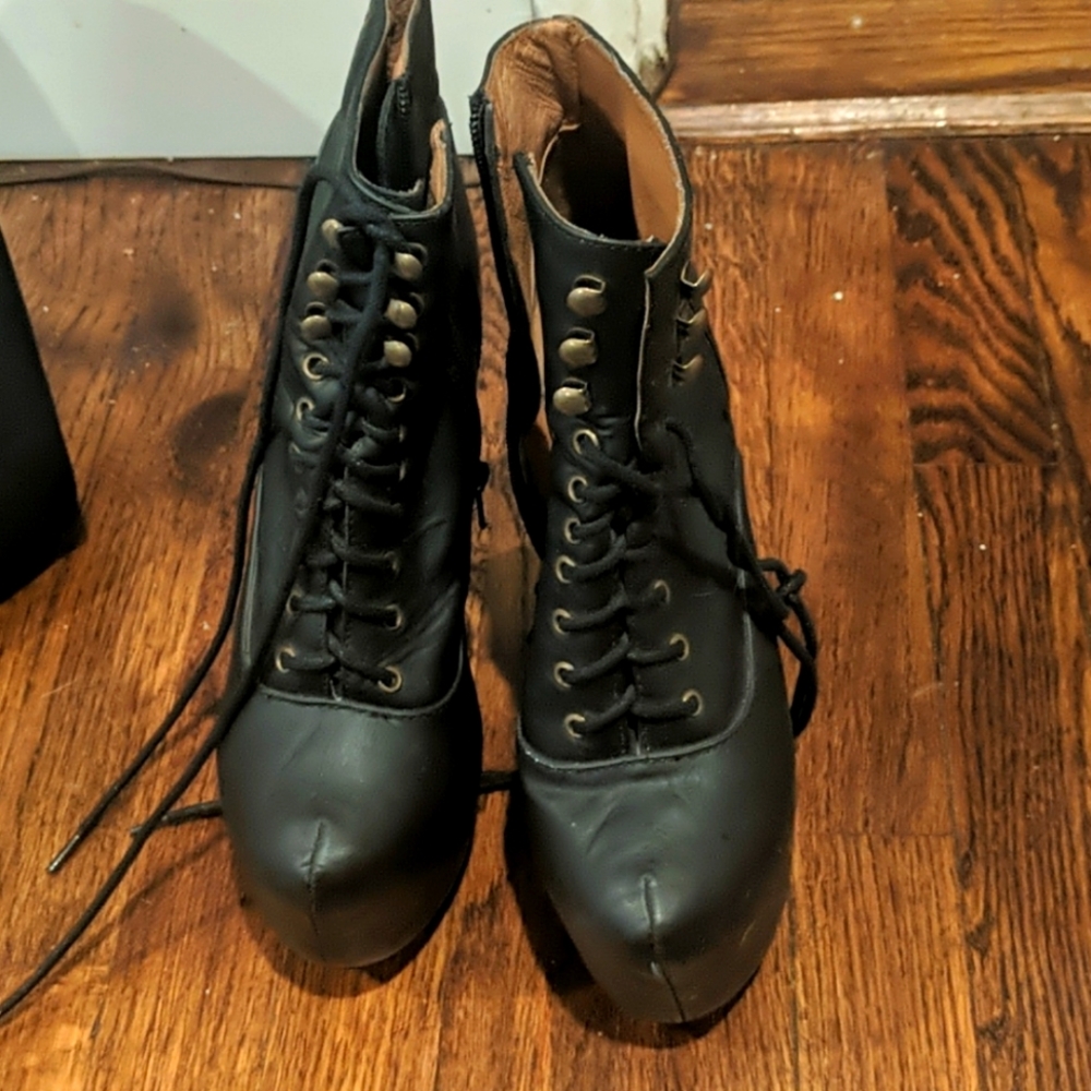 Jeffrey Campbell Damsel wedge black leather boots